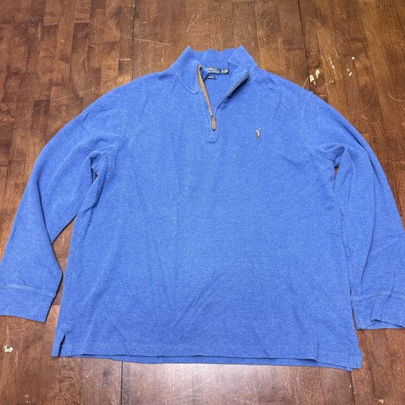 Polo Ralph Lauren Sweater Mens XL Blue 1/4 Zip Pullover Estate Rib Flesh Pony - Picture 2 of 8